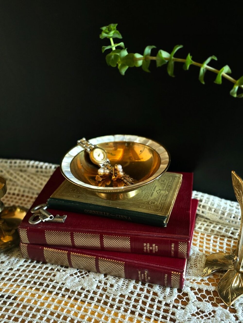 Brass Decorative Catchall Bowl - Mother Of Pearl Trim